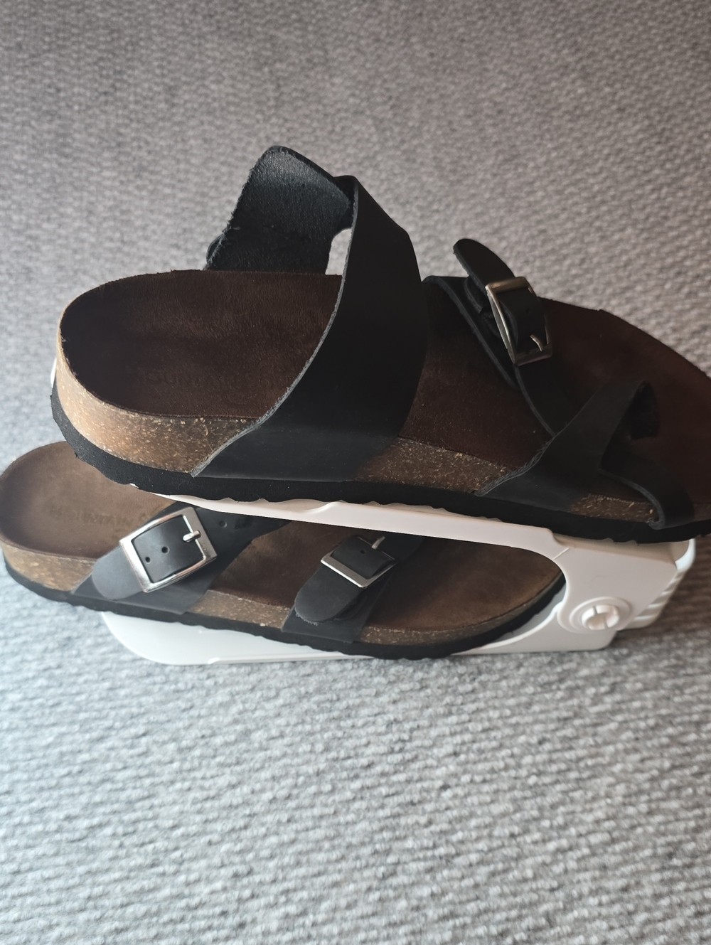 Womens Black Two-Strap Buckle Sandals